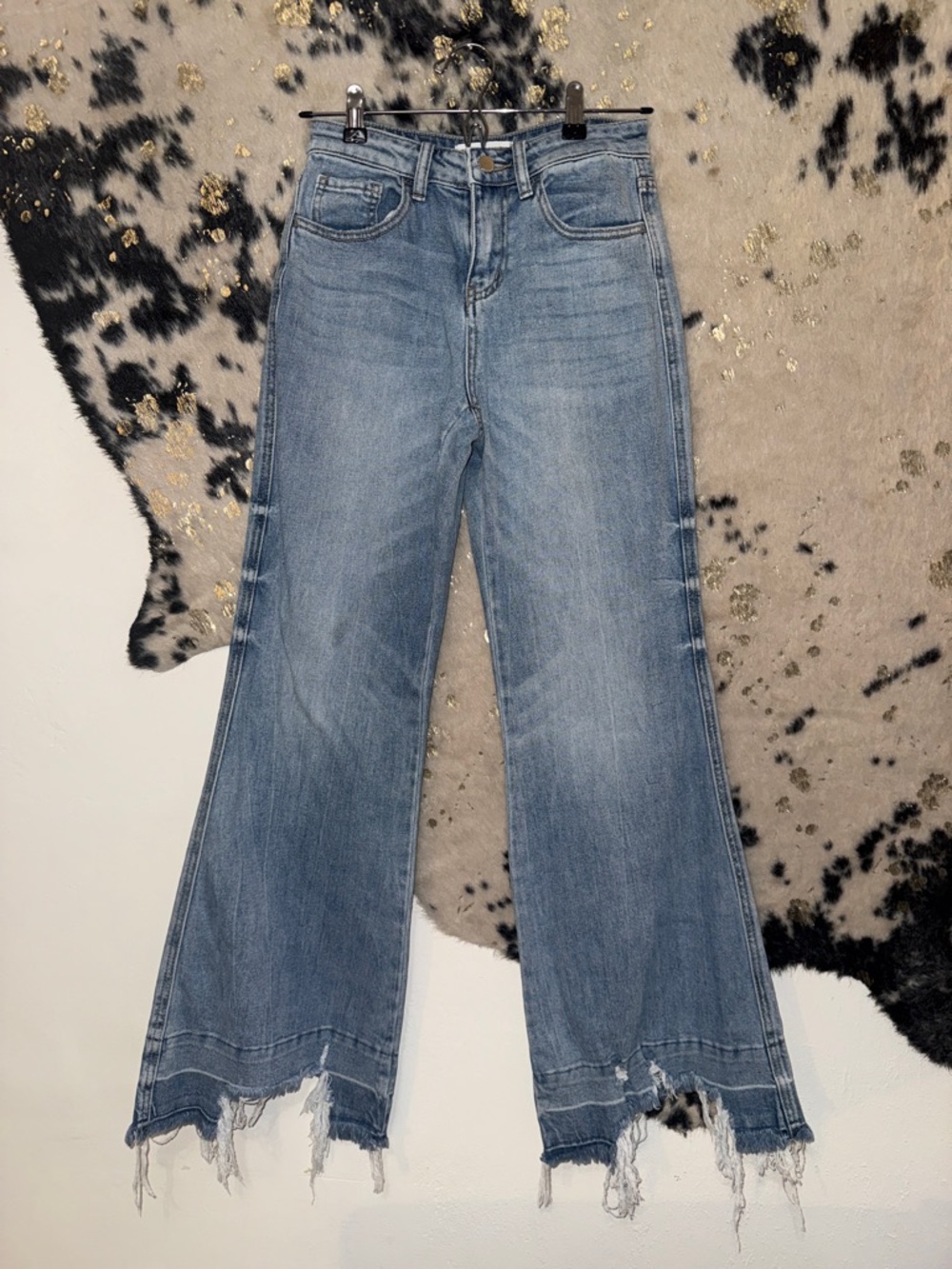 Flying Monkey Light Blue Wide Leg Jeans with Raw Hem